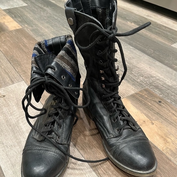 Steve Madden PARTO Black Combat Moto Boots 2 way Fold Down Women's sz 8M - Picture 4 of 9